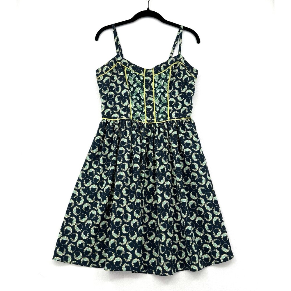 Lauren Conrad Floral Fit & Flare Dress Blue Green Spaghetti Strap Corset Size 10